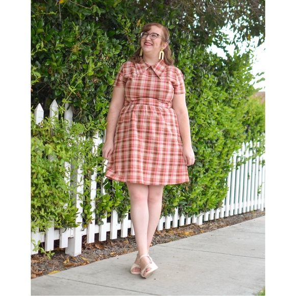 Tuesday of California Red Plaid Dagger Collar Dress - Picture 1 of 4